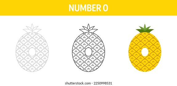 Number 0 tracing and coloring worksheet for kids