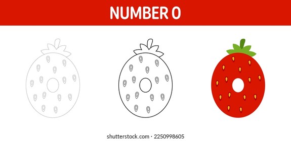 Number 0 tracing and coloring worksheet for kids