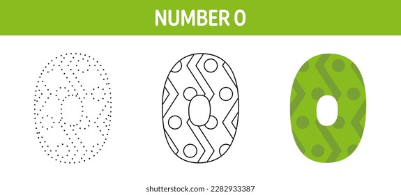 Number 0 tracing and coloring worksheet for kids
