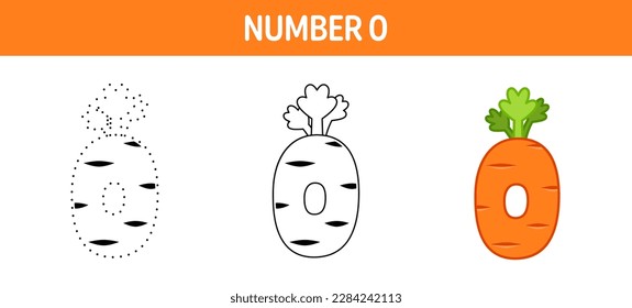 Number 0 tracing and coloring worksheet for kids