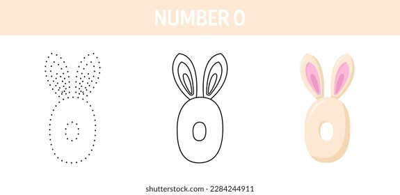 Number 0 tracing and coloring worksheet for kids