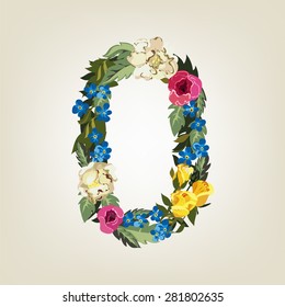 Number 0, Vector Colorful Flower Font For Your Design.