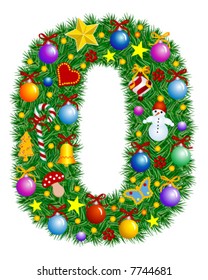 NUMBER 0 (zero) - Christmas tree decoration - part of a full set vector