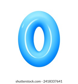 Number 0. Zero Number sign blue color. Realistic 3d design in cartoon balloon style. Isolated on white background. vector illustration