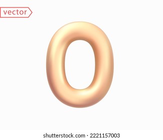 Number 0. Number Zero Sign in Gold Color. Realistic Golden Shiny 3D Digit. Symbol 0 isolated on white background. 3D vector illustration