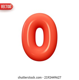 Number 0. Zero Number sign red color. Realistic 3d design in cartoon balloon style. Isolated on white background. vector illustration