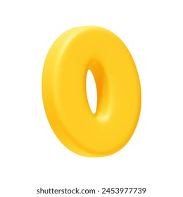 Number 0. Zero Number sign yellow color. Realistic 3d design in cartoon style. Isolated on white background. vector illustration