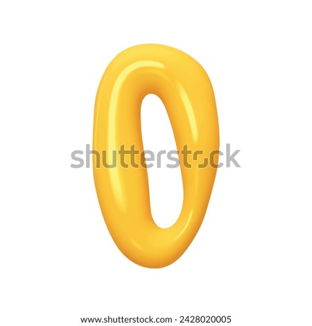 Number 0. Zero Number sign yellow color. Realistic 3d design in cartoon liquid paint style. Isolated on white background. vector illustration