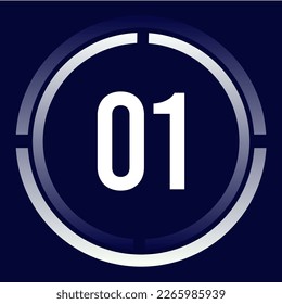 Number 01 design for business, print, books, movies, time-counting, companies in white, blue and blue gradient colors with half circles.