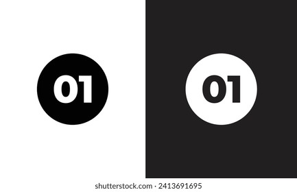 Number 01 Icon on black and white background. Vector illustration, EPS 10.