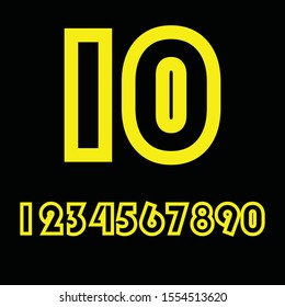 Number 0-10 yellow, with black background