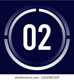 Number 02 design for business, print, books, movies, time-counting, companies in white, blue and blue gradient colors with half circles.