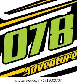 Number 078 green simple text ADVENTURE, siker print design, vehicle accessories, variations.