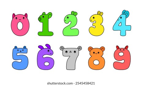 Número 0-9 - Clipart educativo animal colorido divertido lindo divertido fijado para los niños