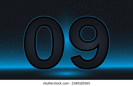 Número 09 vector. Lujoso número azul 09 con un lujoso fondo moderno. diseño vectorial para celebración, tarjeta de invitación y tarjeta de saludo