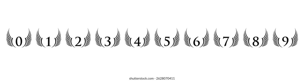 number 1 to 10 logo design vector, serif font text number, wings graphic concept 