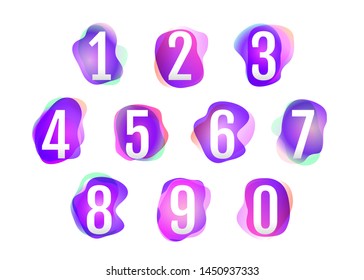 Number 1 to 10 on pink purple neon colors fluid abstract shape isolated on white background