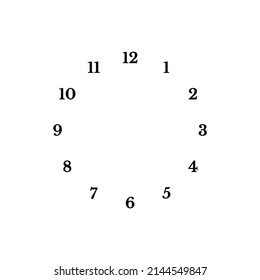 Number 1 to 12 Circle Clock Number  Without Needle Vector Illustration Isolated on White