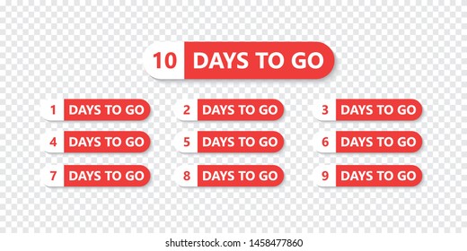 Number 1, 2, 3, 4, 5, 6, 7, 8, 9, 10, of days left to go. Collection badges sale, landing page, banner. vector illustration