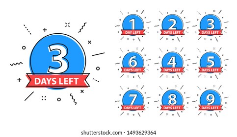 Number 1, 2, 3, 4, 5, 6, 7, 8, 9, 10, of days left to go. Promotional banners. Collection badges sale, landing page, banner.
