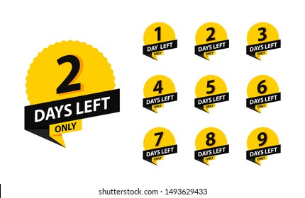 Number 1, 2, 3, 4, 5, 6, 7, 8, 9, 10, of days left to go. Promotional banners. Collection badges sale, landing page, banner.