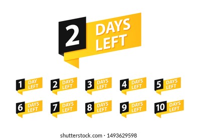 Number 1, 2, 3, 4, 5, 6, 7, 8, 9, 10, of days left to go. Promotional banners. Collection badges sale, landing page, banner.