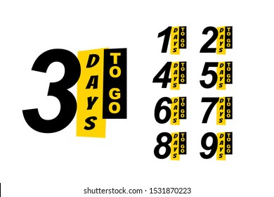 Number 1, 2, 3, 4 5 6 7 8 9 of days left to go Collection badges sale landing page banner.vector design