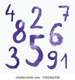 Number 1, 2, 3, 4, 5, 6, 7, 8, 9, 0 illustration - hand drawn watercolor alphabet symbols isolated on background