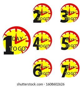 Number 1, 2, 3, 4 5 6 7 8 9 10 of days left to go. Number of days left to go countdown for sale, promotion, poster or banner. Simple flat illustration isolated on white background. Vector