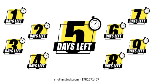 Number 1, 2, 3, 4 5 6 7 8 9 10 of days left to go Collection badges sale landing page banner. Vector illustration.