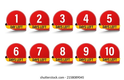 Número 1, 2, 3, 4, 5, 6, 7, 8, 9, 10, de días que faltan. Banners promocionales. Venta de insignias de colección, página de inicio, banner.

