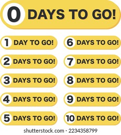 Number 1, 2, 3, 4, 5, 6, 7, 8, 9, 10, of days left to go. Collection badges sale, landing page, banner.