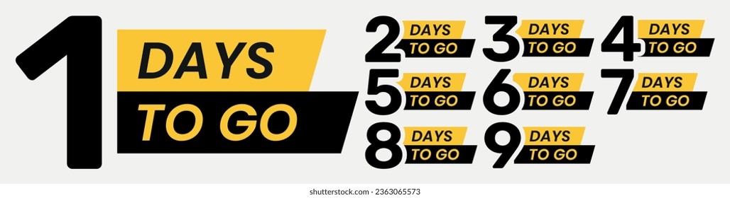 Number 1, 2, 3, 4 5 6 7 8 9 10 days left to go Banner badges in vector format for landing page, countdown