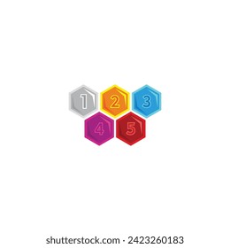 Number 1, 2, 3, 4 and 5 colorful geometric symbol simple logo vector