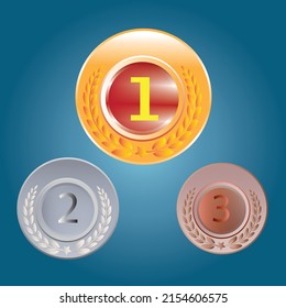 number 1 2 3, Champion Gold Medals Set Vector. Metal Realistic 1st Placement Winner Achievement. Number One