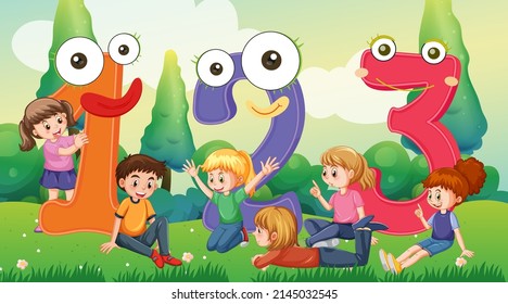 Number 1 2 3 with children cartoon character illustration