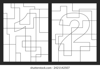 Number 1 and 2 geometric shapes vector for children coloring book