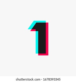 number 1 with 3D glitch effect