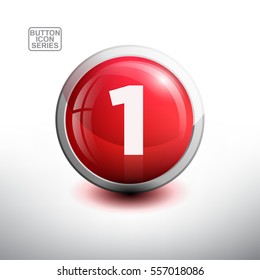 Number 1 in 3D Glossy Green Button for web Icon, Education Icon and Alphabet Icon. Vector Illustration