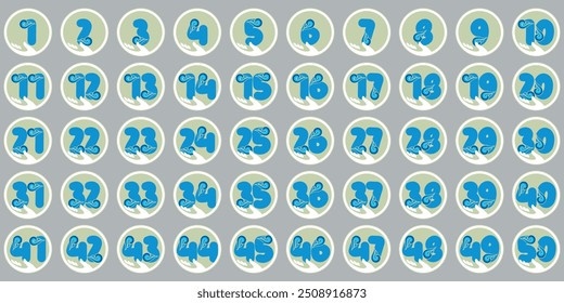 Number, 1 to 50 water icon hand circle theme