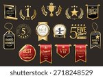 Number 1 award winner, Best Quality Luxury Gold badge premium emblem isolated on black background stock illustration