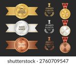 Number 1 award winner, Best Quality Luxury Gold Bronze Silver badge premium emblem isolated on black background illustration 
