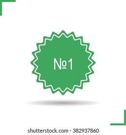 Number 1 badge icon. Drop shadow first number, best product stamp pictogram. Online shop first place emblem. Isolated green illustration. Vector silhouette best quality badge