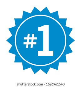 Number 1 or #1 badge label flat blue vector icon for apps and print