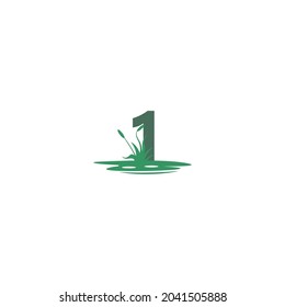 Number 1 behind puddles and grass template illustration