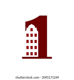 Number 1 with building concept. Very suitable various business purposes also for symbol, logo, company name, brand name, personal name, icon and many more.