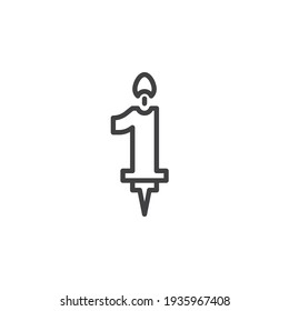 Number 1 candle line icon. linear style sign for mobile concept and web design. One year birthday candle outline vector icon. Symbol, logo illustration. Vector graphics