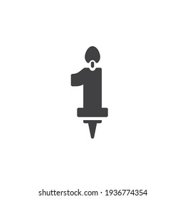 Number 1 candle vector icon. filled flat sign for mobile concept and web design. One year birthday candle glyph icon. Symbol, logo illustration. Vector graphics