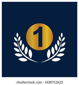 Number 1 Champion Award Symbol With Leaves Icon