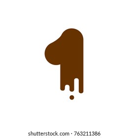 Number 1 Chocolate font. Sweetness numeral one alphabet. Liquid lettering figure. Sweet viscous ABC sign
